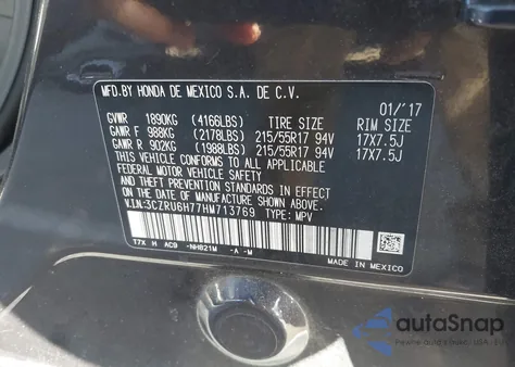 2017 Honda Hr-V Ex-L из США, поврежденный, VIN 3CZRU6H77HM713769